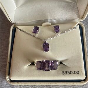 Amethyst Jewelry Set with Necklace, Earrings, and Ring